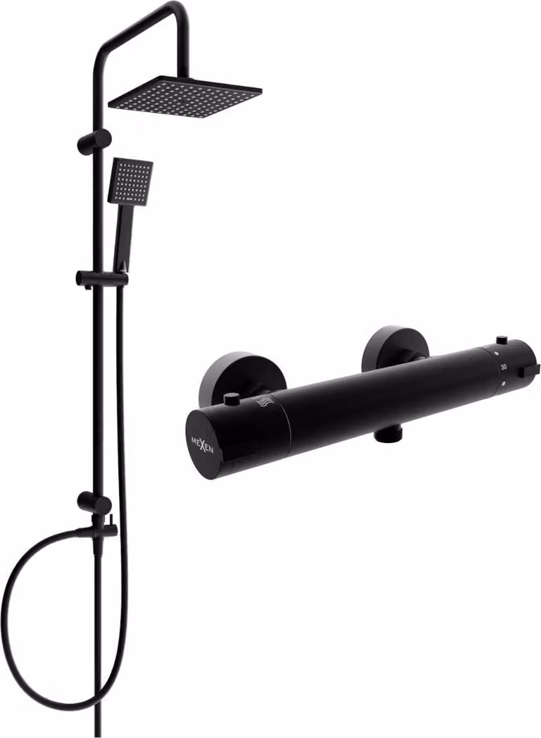 Mexen Tord set doccia esterno con soffione e miscelatore termostatico Kai, nero - 77100200-70