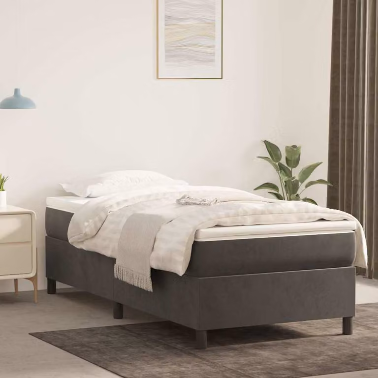 vidaXL Letto Ibrido con Giroletto a Molle e Materasso in Velluto Grigio e Bianco, L/P/H: 190 x 90 x 35 cm