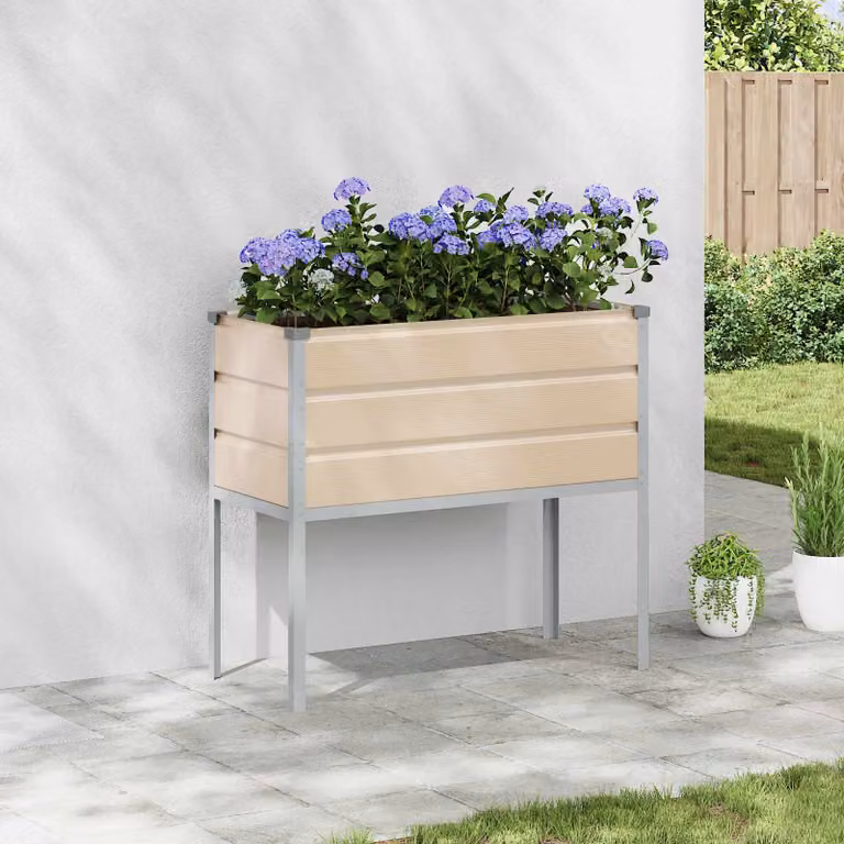 Fioriera vidaXL in acciaio zincato colore avorio/beige L: 100 cm, P: 45 cm, H: 90 cm