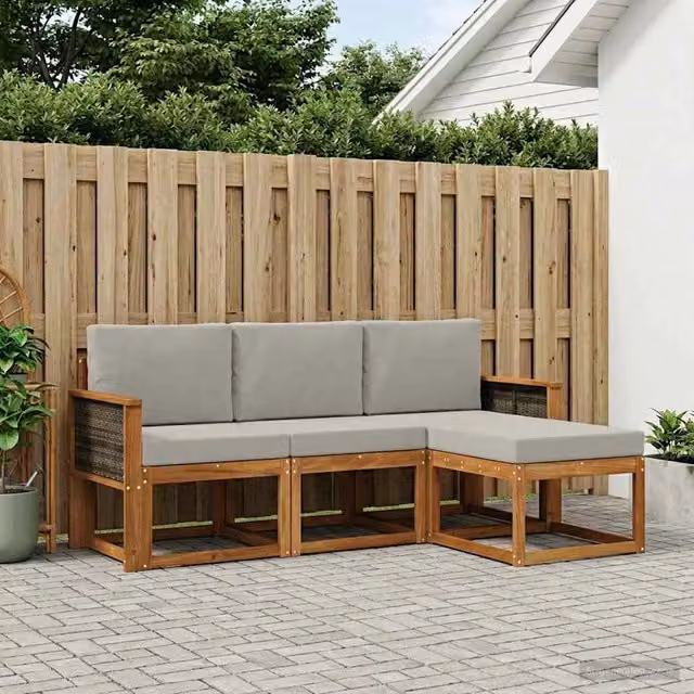 Set di divani da esterno 4 pz Naturale e Grigio Chiaro 3385107