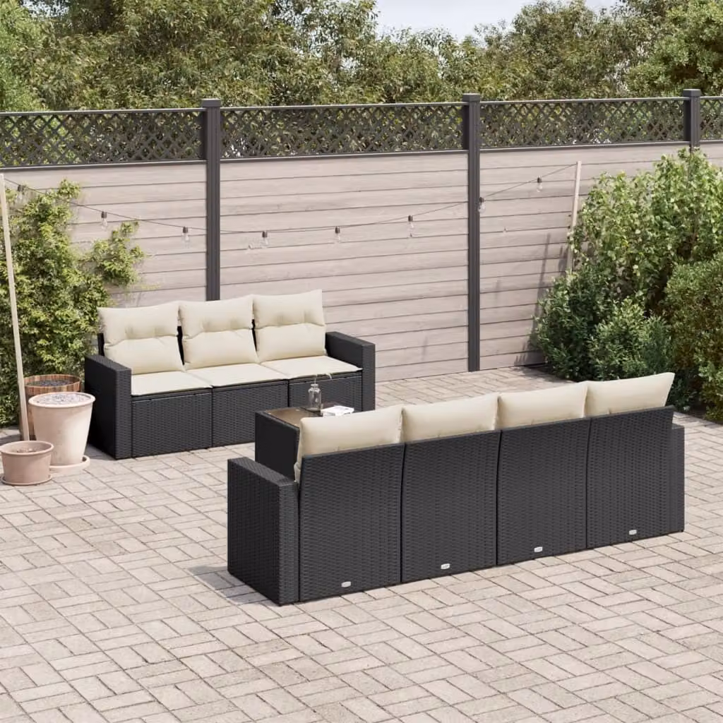 Maison Exclusive - Set da giardino 8 pezzi con cuscini in polyrattan nero