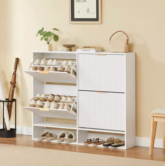 Scarpiera 120x24x102 cm bianca – ripiani regolabili e anti-ribaltamento