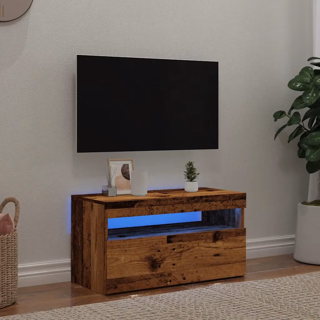 Mobile Porta TV vidaXL con LED in Legno Antico Marrone, L 75 cm x P 35 cm x H 40 cm