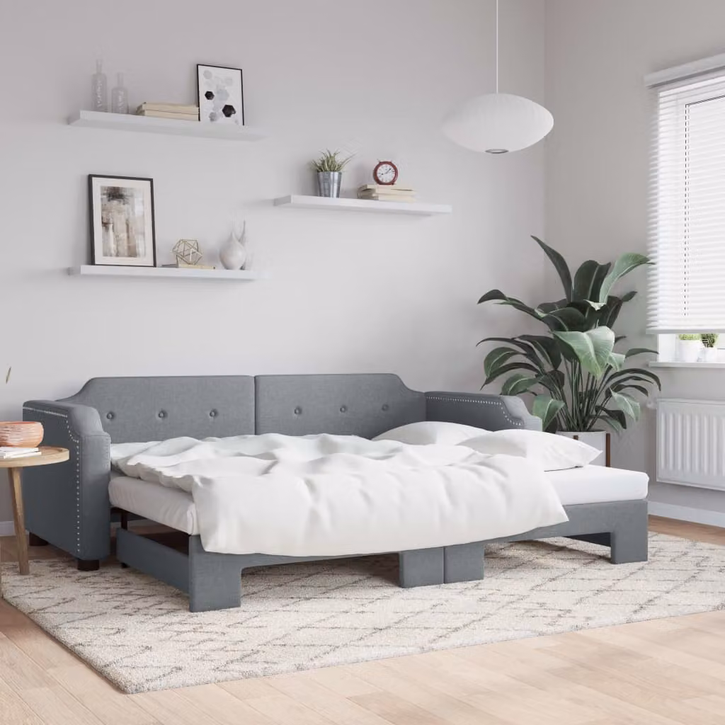 vidaXL Divano Letto con Letto Estraibile in Tessuto Grigio per Soggiorno e Camera da Letto L/P: 100 x 200 cm