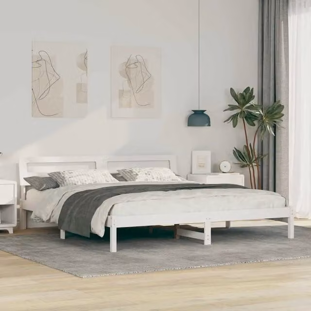Letto matrimoniale | Letto per adulti | Struttura del letto Bianco 200 x 200 cm Pino massello