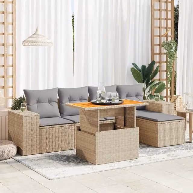 Set Divano da Giardino 6 pz con Cuscini Beige in Polyrattan 3327363
