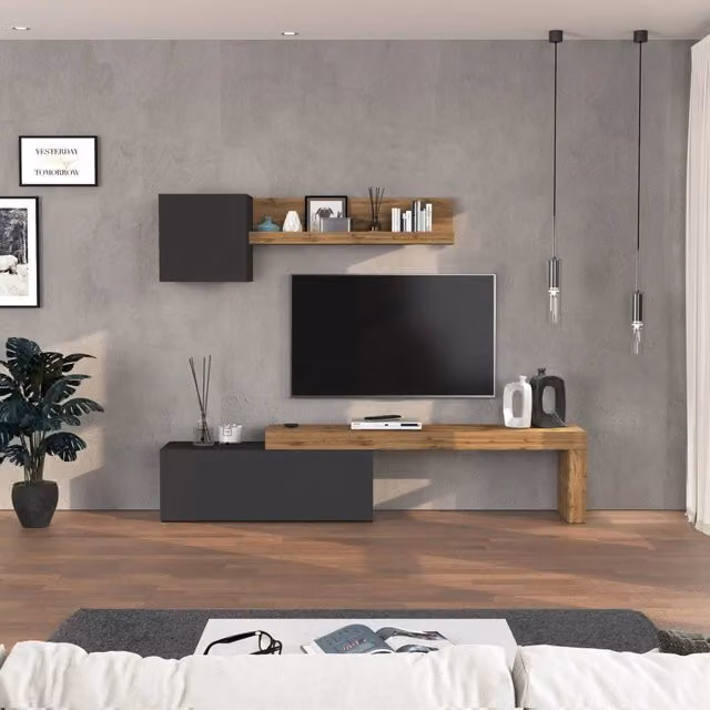 WHOUS Parete attrezzata Chronos set soggiorno antracite opaco e rovere 180/290x40 cm