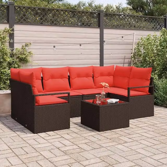 Set Divano da Giardino 7 pz 6-Numero di posti Beige e Rosso 3354953