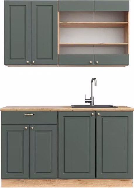 Cucina completa Fame-Line Verde-oro rustico/Rovere dorato 140 cm, PL Rovere Vicco
