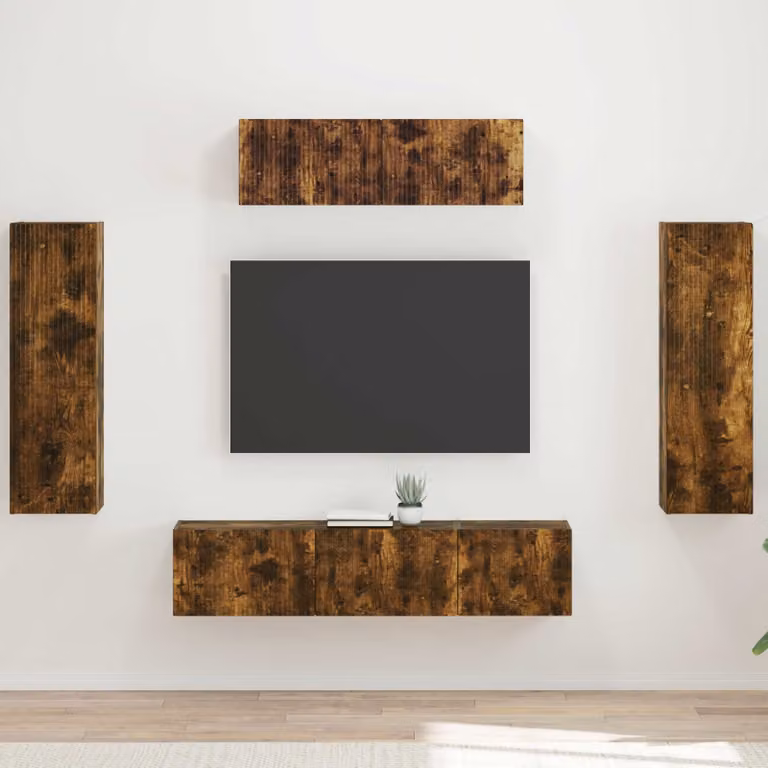 Mobile TV moderno vidaXL in legno e MDF color rovere fumé marrone con scomparti multimediali