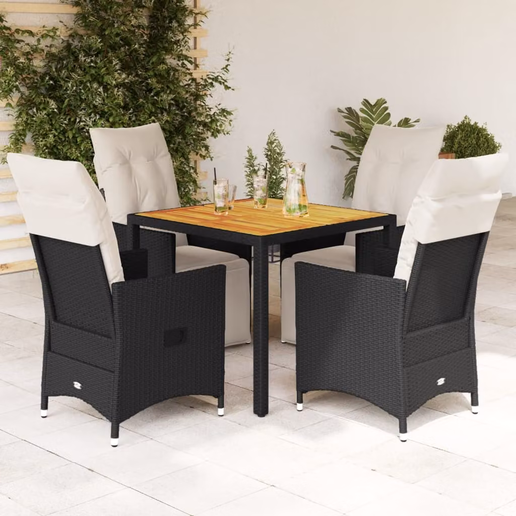 Maison Exclusive - Set da pranzo da giardino 5 pezzi con cuscini in polyrattan nero
