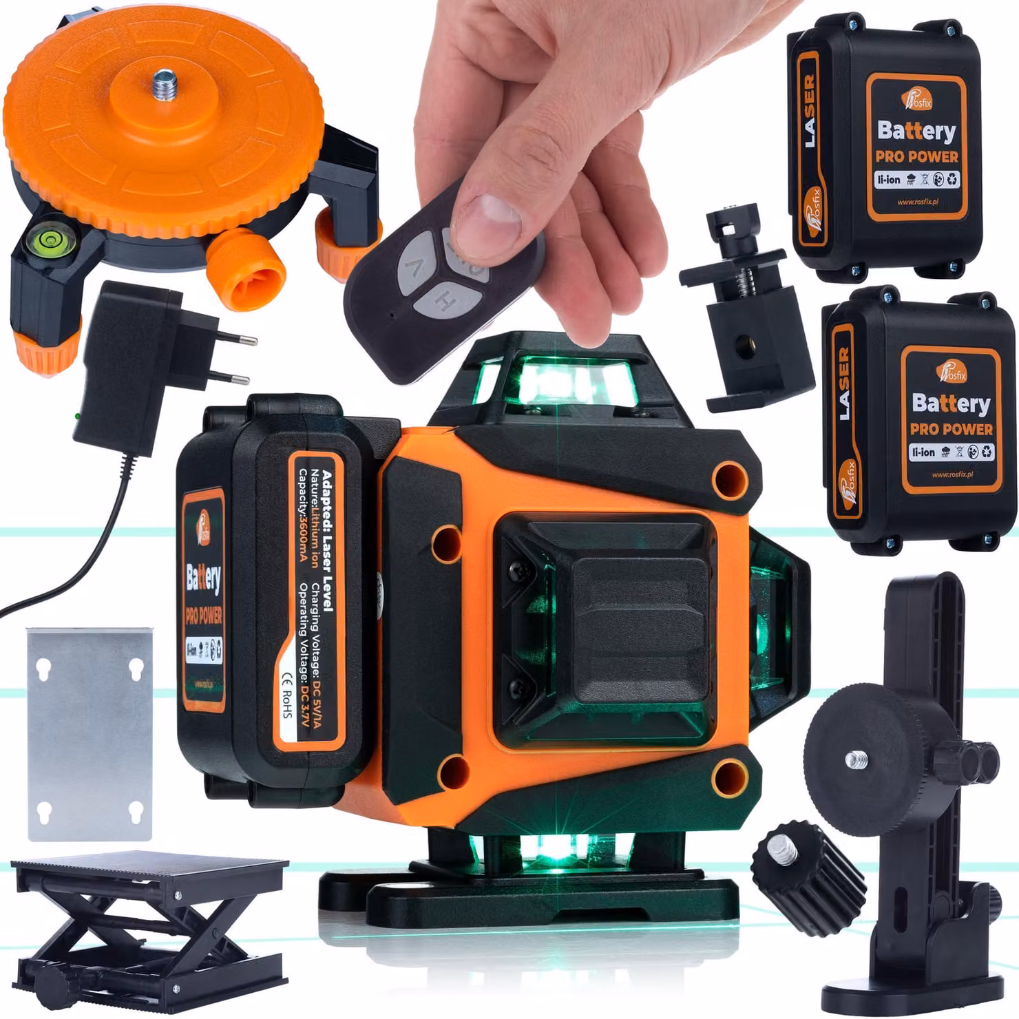 Rosfix Laser a Linee Incrociate Animal Pro Hawk RAPH 16L con Due Batterie USB-C in Una Custodia per il Trasporto