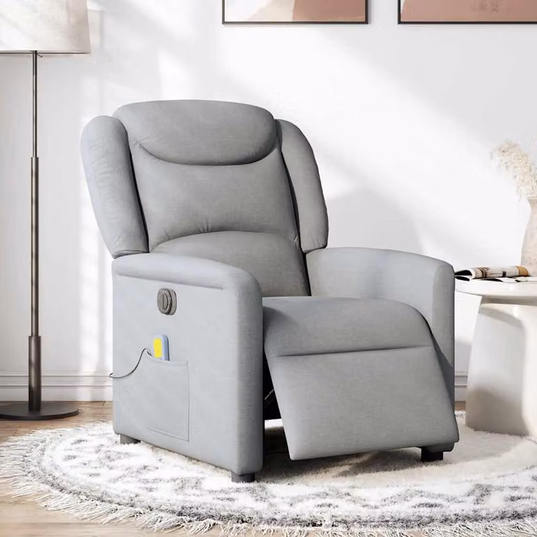 vidaXL Poltrona Reclinabile Massaggio Elettrica Grigio Chiaro Tessuto