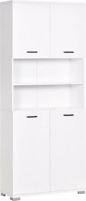 Mobile Bagno in Truciolato Bianco con 2 Armadietti con Ante e 2 Ripiani Aperti, 80x33.5x190 cm