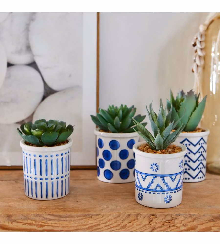 Piantina grassa artidiciale in vasetto di ceramica
