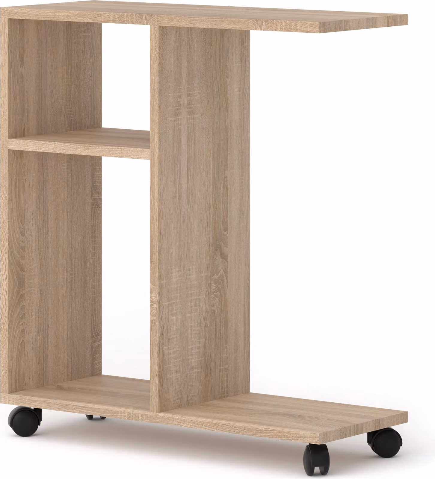 Tavolino organizer TRASCO 1 su rotelle 60 cm Tavolino per computer portatile Comodino Console Tavolino per divano Scaffale Rovere Sonoma