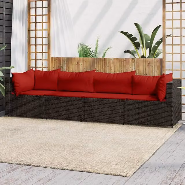 Set Mobili da Giardino 4 pz con Cuscini in Polyrattan Marrone 319816