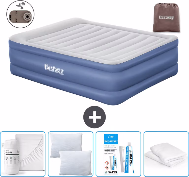 Materasso gonfiabile Bestway - 2 persone - 152 x 203 x 61 cm - Grigio/Blu - Accessori inclusi