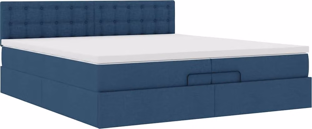 Struttura Letto Pouf con Materasso Blu 200x200 cm in Tessuto