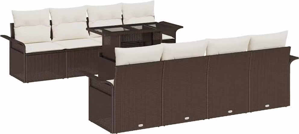 Set Divano da Giardino con cuscino 9 pcs Marrone polyrattan