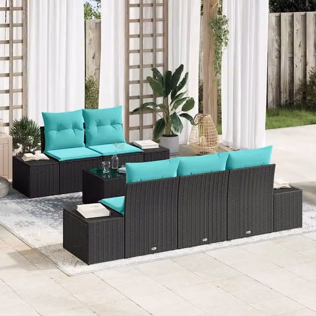 Set Divano da Giardino 6 pz Nero polyrattan 3346946