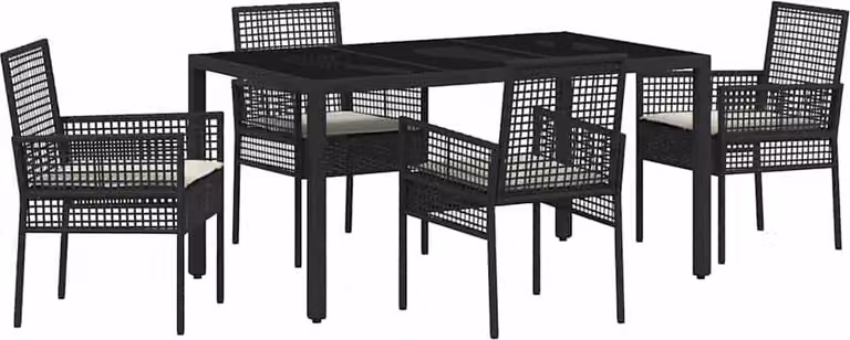 Set da Pranzo per Giardino 5 pcs Nero polyrattan
