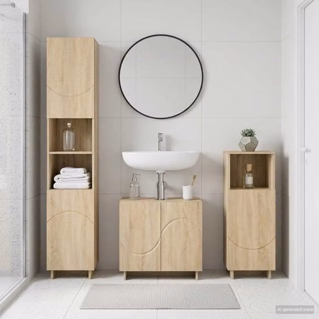 Set mobili da bagno 3 pz Rovere Sonoma Legno ingegnerizzato 3433048