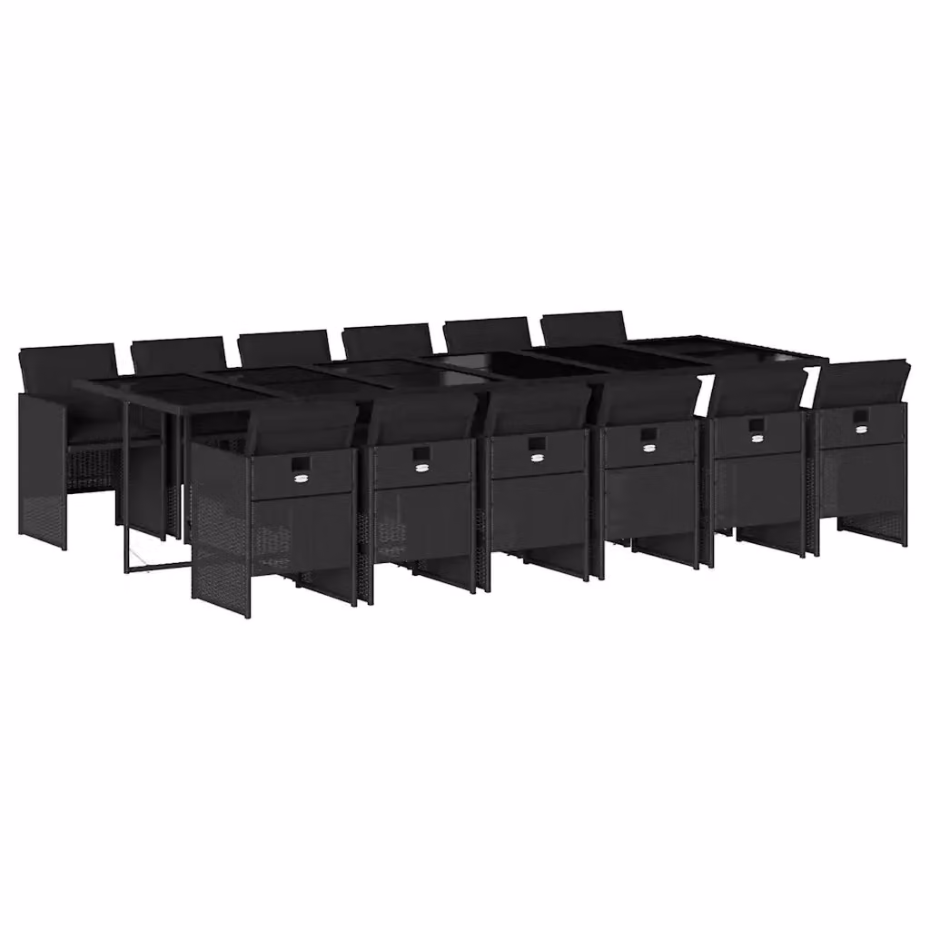 Set da Pranzo da Giardino vidaXL in Polyrattan Nero con Cuscini e Tavolo in Vetro, 13 Pezzi – 2