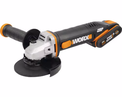 Smerigliatrice angolare a batteria WORX WX 803, 20V, 125 mm, incl. 1x batteria 2Ah, 1x batteria 4Ah, caricabatterie e custodia