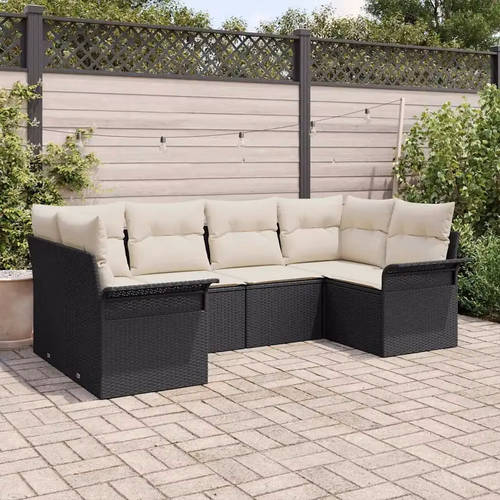 Set Divano da Giardino a L vidaXL 6 Pezzi Nero con Cuscini e Struttura in Metallo Resistente ai Raggi UV – 1
