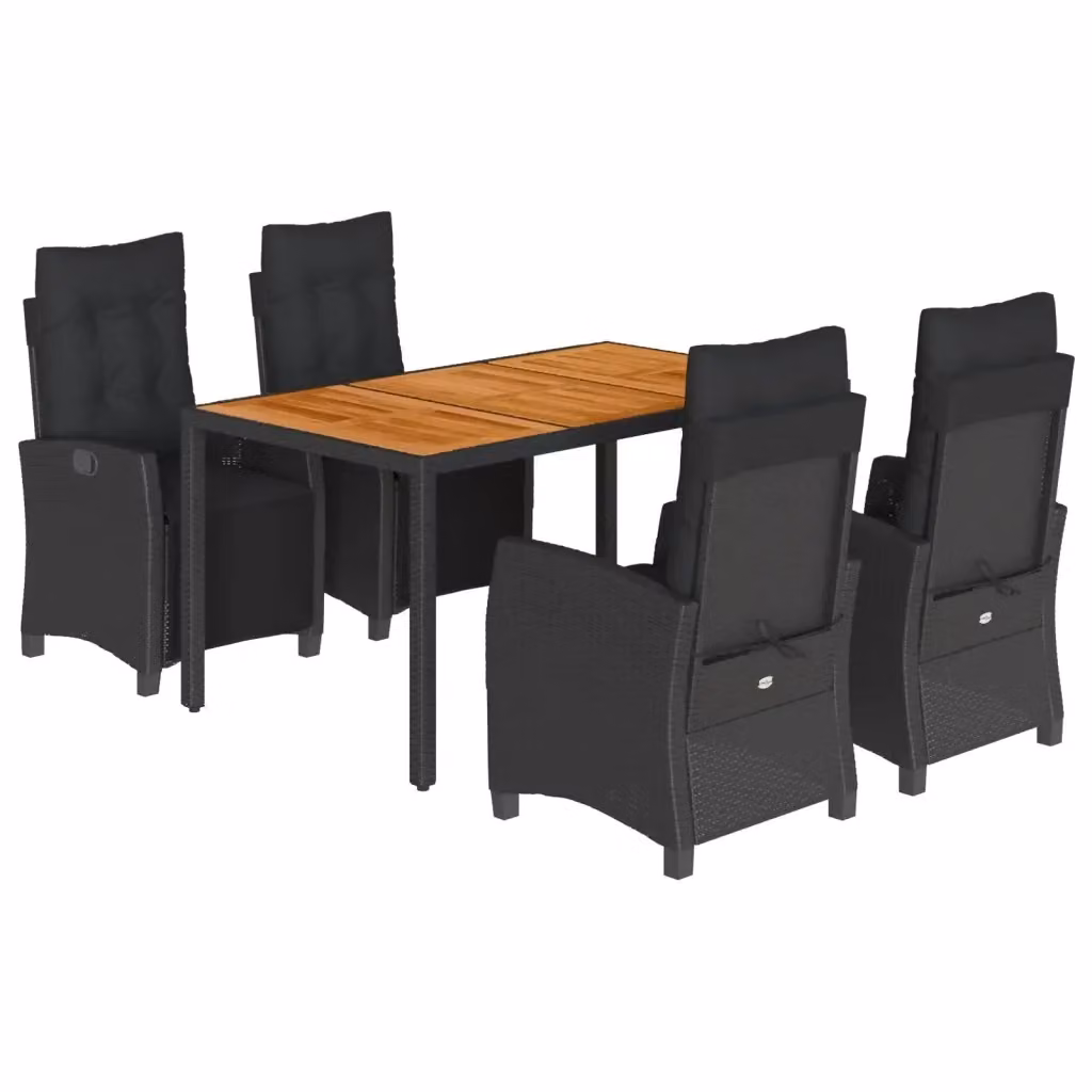 Set da Pranzo da Giardino vidaXL in Polyrattan Nero con Cuscini e Legno di Acacia – 2