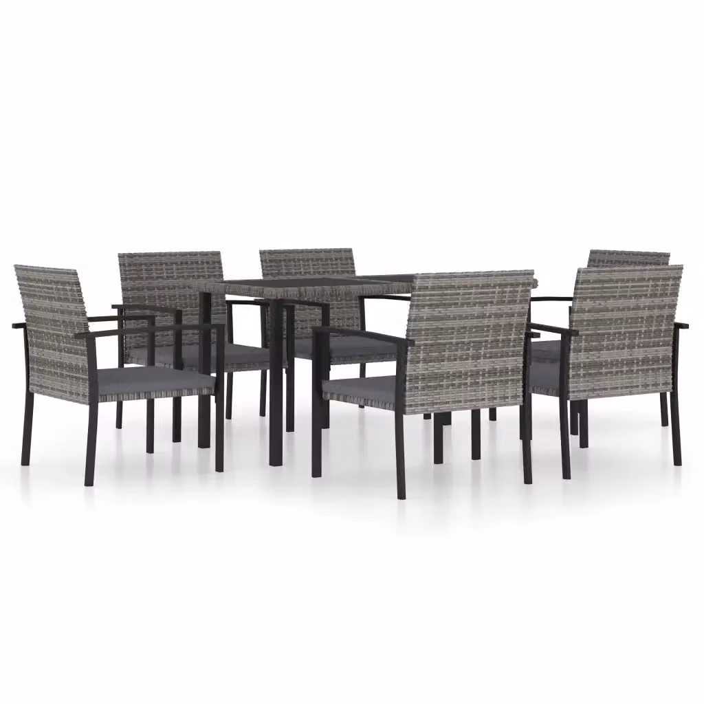 Set da pranzo da giardino moderno vidaXL in polyrattan grigio e nero con tavolo rettangolare in vetro e 7 pezzi – 2