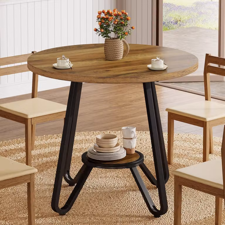 Tavolo da pranzo rotondo Tribesigns da 80 cm, con doppio ripiano, tavolino da cucina per 2 persone, tavolo da pranzo con base in metallo in stile industriale, sala da pranzo, tavolo da caffè per sala da pranzo