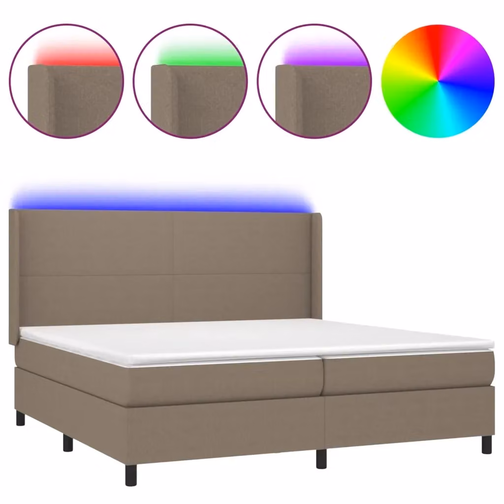Letto a molle con illuminazione LED e porta USB vidaXL in tessuto beige e bianco, L/P/H: 200 x 200 x 30 cm – 2