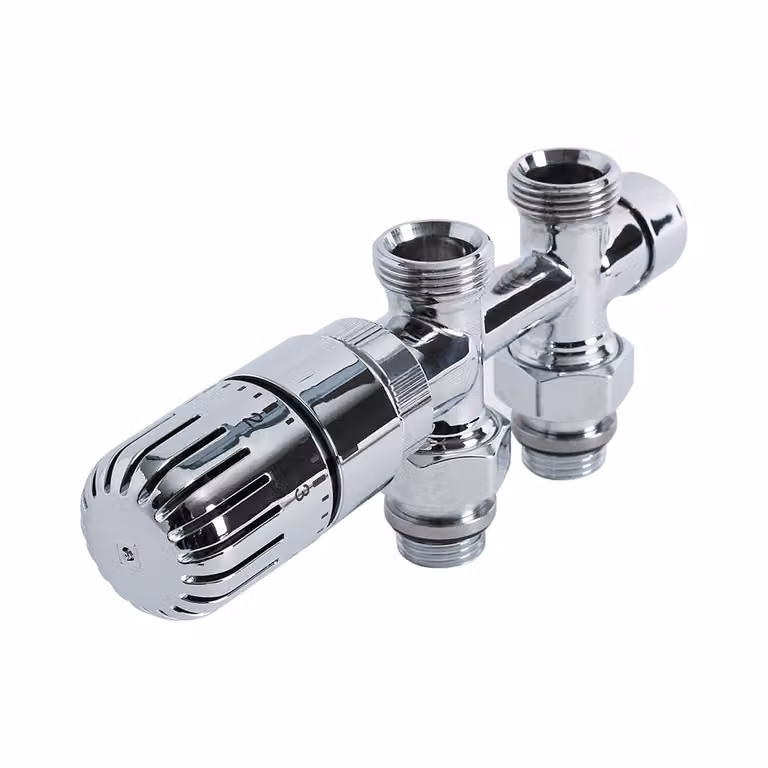 Paio di Valvole Termostatiche Multiblock H Diritte per Radiatore e Scaldasalviette con Selezione di Adattatori Pex e Multistrato