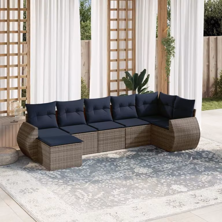 Maison Exclusive - Set divano da giardino 7 pezzi con cuscini, grigio, polyrattan