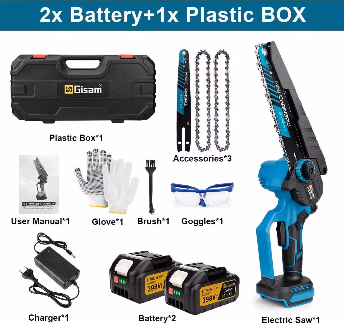 Motosega a batteria - 20 cm - Motore brushless - 18 V - 2 batterie incluse - Senza fili - Impugnatura antiscivolo - Rossa