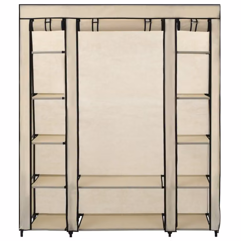 vidaXL Armadio in tessuto con scomparti appendiabiti crema 150x45x176cm