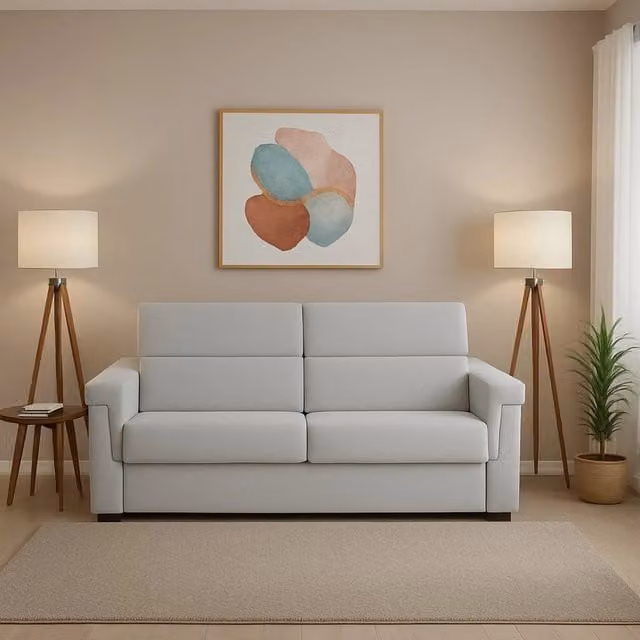 Divano Letto 2 Posti DMORA Tenna Grigio Chiaro con Coperture Sfoderabili e Contenitore