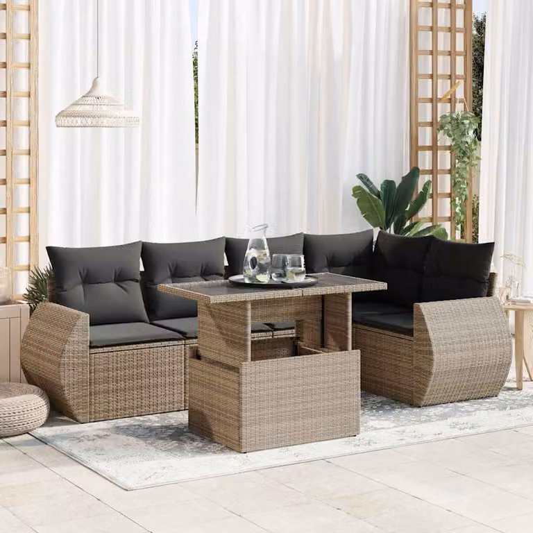 Set Divano da Giardino a L vidaXL in Polyrattan Grigio con 6 Pezzi e Cuscini Imbottiti