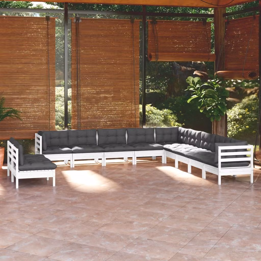 Maison Exclusive - Set Divani da Giardino 11 pz con Cuscini BiancLegno di Pino