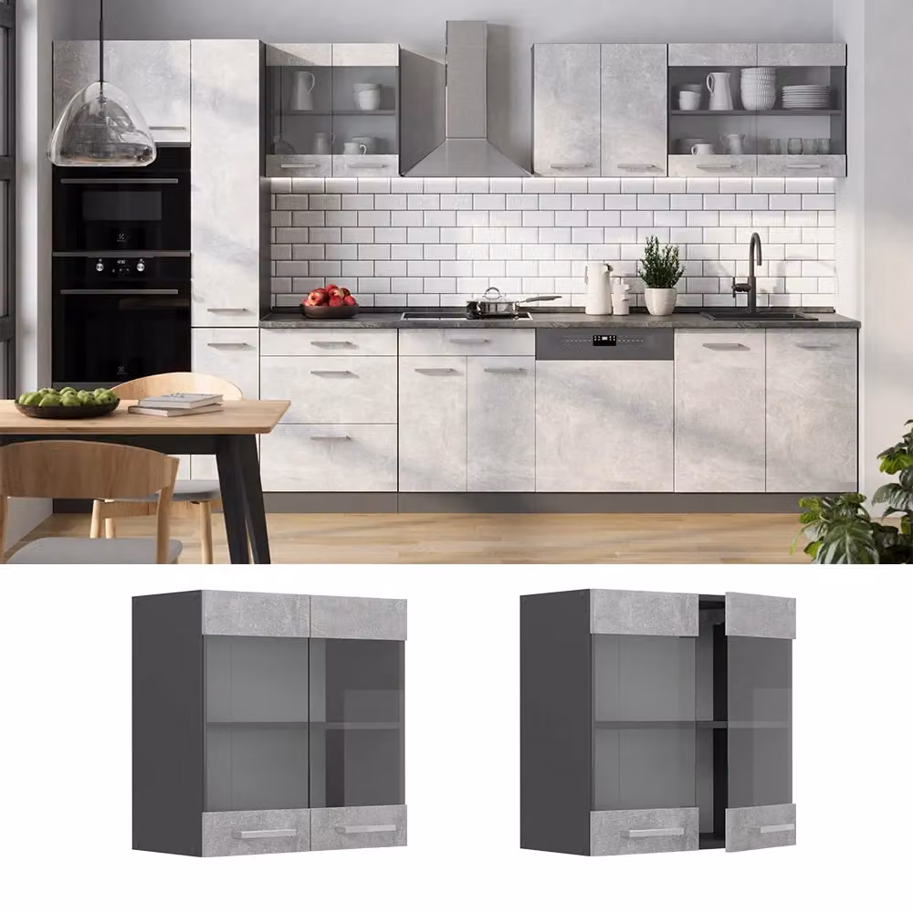Pensile da cucina moderno Vicco R-Line con ante in vetro, colore Antracite/Grigio, L: 60 cm, H: 31 cm, P: 14,1 cm – 2