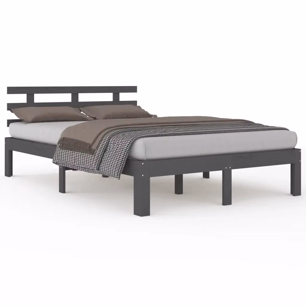 Letto King Size vidaXL in Legno di Pino Grigio con Doghe Fisse e Stile Rustico L/P/H: 150 x 200 x 151 cm – 2