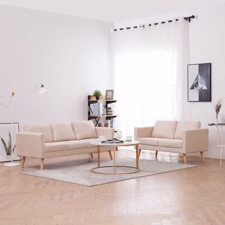 Set di divani vidaXL in tessuto beige con struttura in legno massiccio, composto da un divano a 2 posti e un divano a 3 posti per il tuo soggiorno moderno