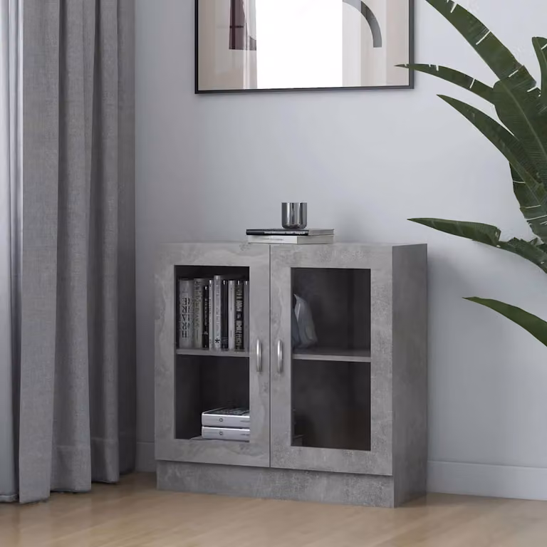 Armadietto Vetrina vidaXL Grigio con Ante in Vetro e Ripiani Interni, L 82,5 cm x P 30,5 cm x H 80 cm