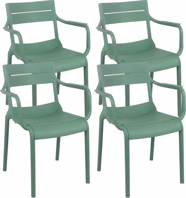 Oviala - Set di 4 poltroncine da giardino in plastica verde salvia