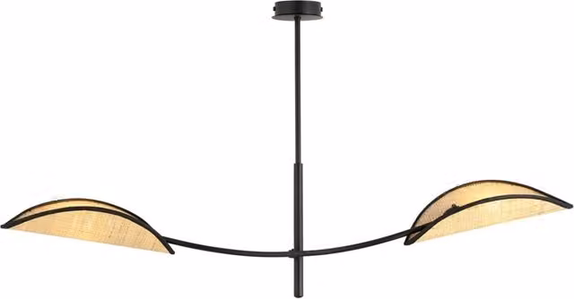 Plafoniera Emibig Lotus in rattan e metallo nero con 2 luci E14, L: 103 cm, H: 60 cm, P: 20 cm – 1