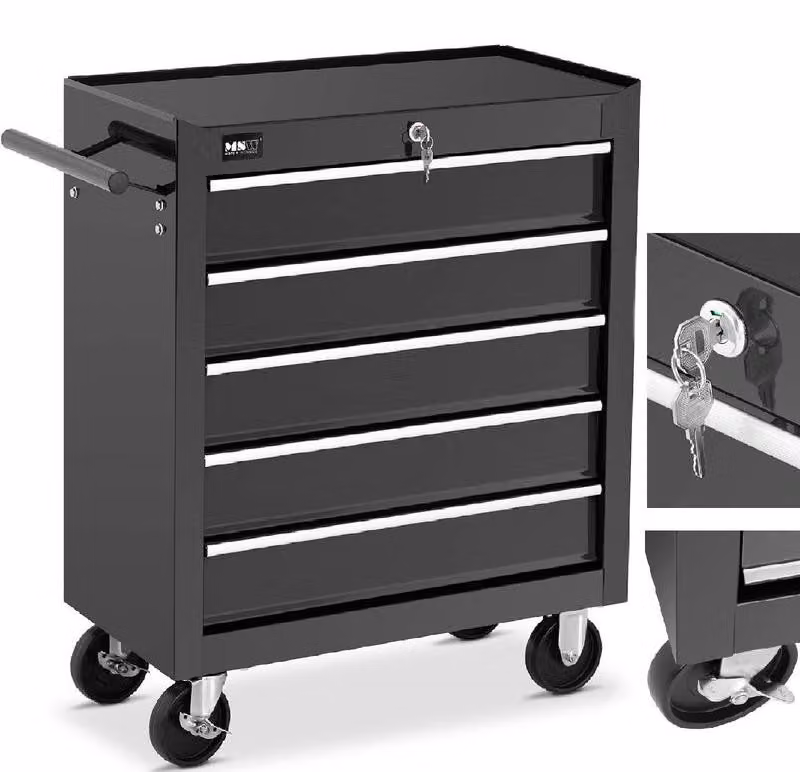 Carrello attrezzi per officina – Carrello mobile con 5 cassetti – Acciaio verniciato a polvere – Mobile con serratura a chiave