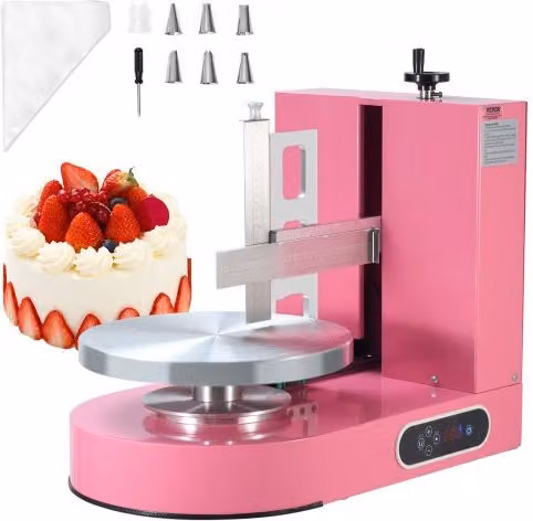 Macchina per decorazione torte VEVOR professionale con piatto girevole per torte da 6-14 pollici, velocità regolabile 25-320 giri/min, colore rosa