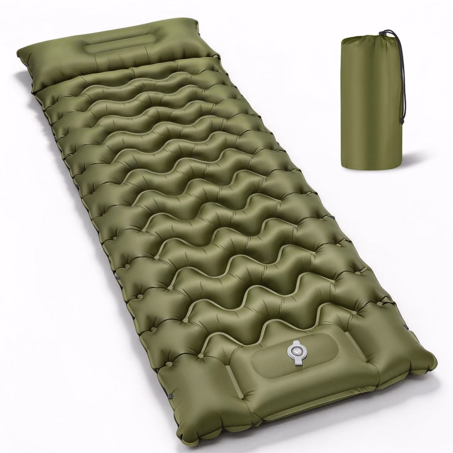 Materassino gonfiabile per 1 persona - Materassino gonfiabile con pompa a pedale - Impermeabile - Compatto - Ideale per il campeggio - Dimensioni: 196 x 70 x 10 cm